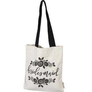 Embroidered Canvas Tote Bag  Bridesmaid - Black and Ivory with Floral Design NEW